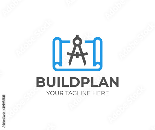 Building plan with divider logo template. Architectural project vector design. Construction blueprint logotype
