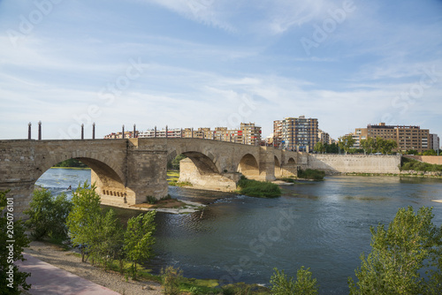 Stone Bridge and Ebro River in Zaragoza, Spain