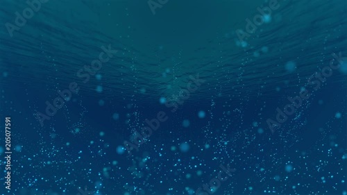 Underwater bubbles with sunlight through water surface, natural scene, Caribbean sea photo