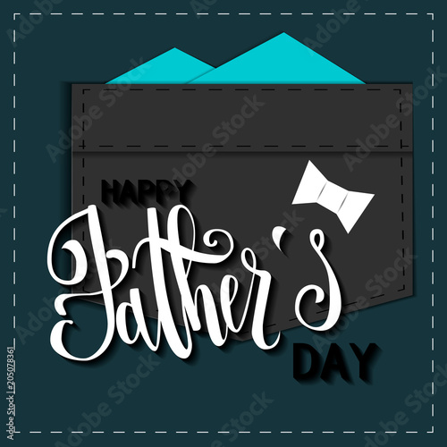 father's day. postcard on blue background, jacket pocket with handkerchief. the inscription lettering greeting-vector illustration.