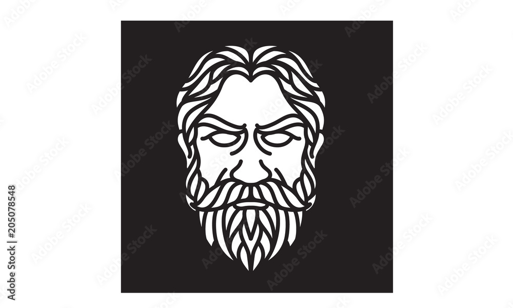 Greek Old Man Face like God Zeus Triton Neptune Philosopher with Beard and Mustache Logo design Greek Old Man Face like God Zeus Triton Neptune Philosopher with Beard and Mustache Logo design