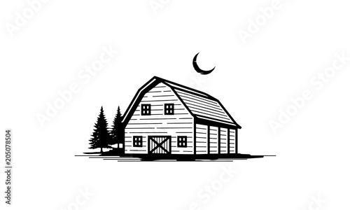 Rustic Retro Vintage Wooden Barn Farm logo Illustration