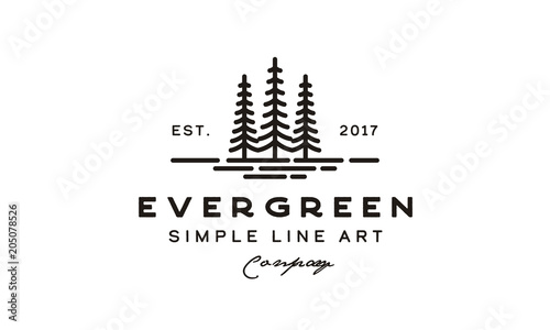 pine evergreen fir hemlock spruce conifer cedar coniferous cypress larch pinus tree forest vintage retro hipster line art Logo design 