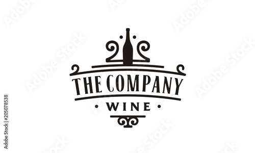 Luxury Vintage Floral Victorian Wine Bottle Glass Bar Beverage Logo design inspiration