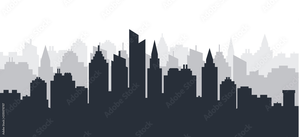 City silhouette land scape. Horizontal City landscape. Downtown Skyline with high skyscrapers. industrial panoramic landscape