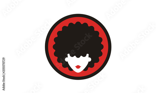 Cute Beauty woman Head with Curls Curly Hair sticker logo design inspiration