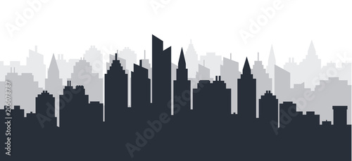 City silhouette land scape. Horizontal City landscape. Downtown Skyline with high skyscrapers. industrial panoramic landscape