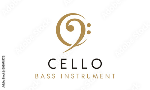 Initial Letter C Cello Bass Clef Music instrument logo design inspiration