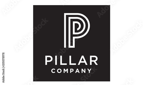 Initial Letter P Pillar Column Building with line art logo design inspiration