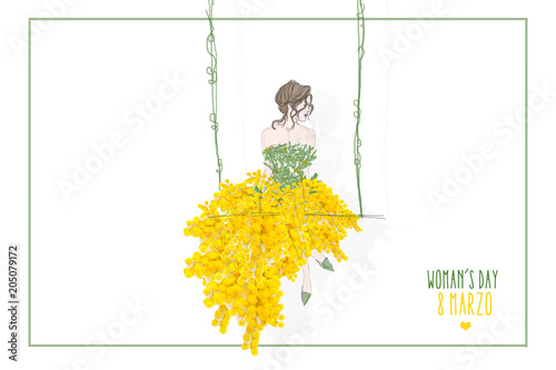donna con gonna di mimose