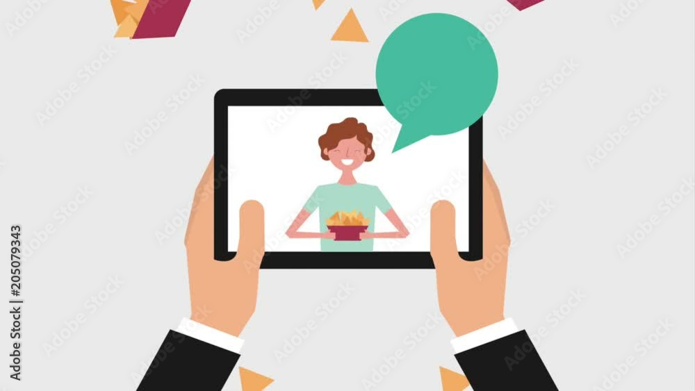 hand holding tablet with man and nachos cinema hand holding tablet with man and nachos cinema