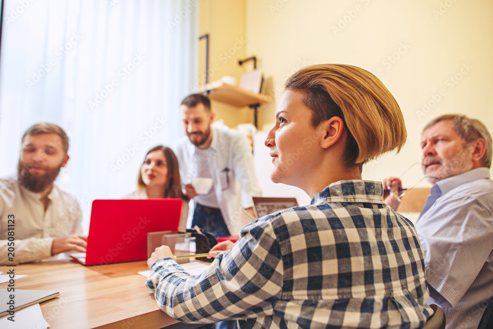 Team job. Photo young businessmans working with new project in office