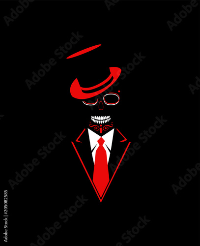 Skull icon with cylinder hat and red tie vector