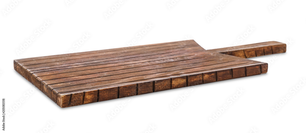 Wooden board on white background. Kitchen accessory