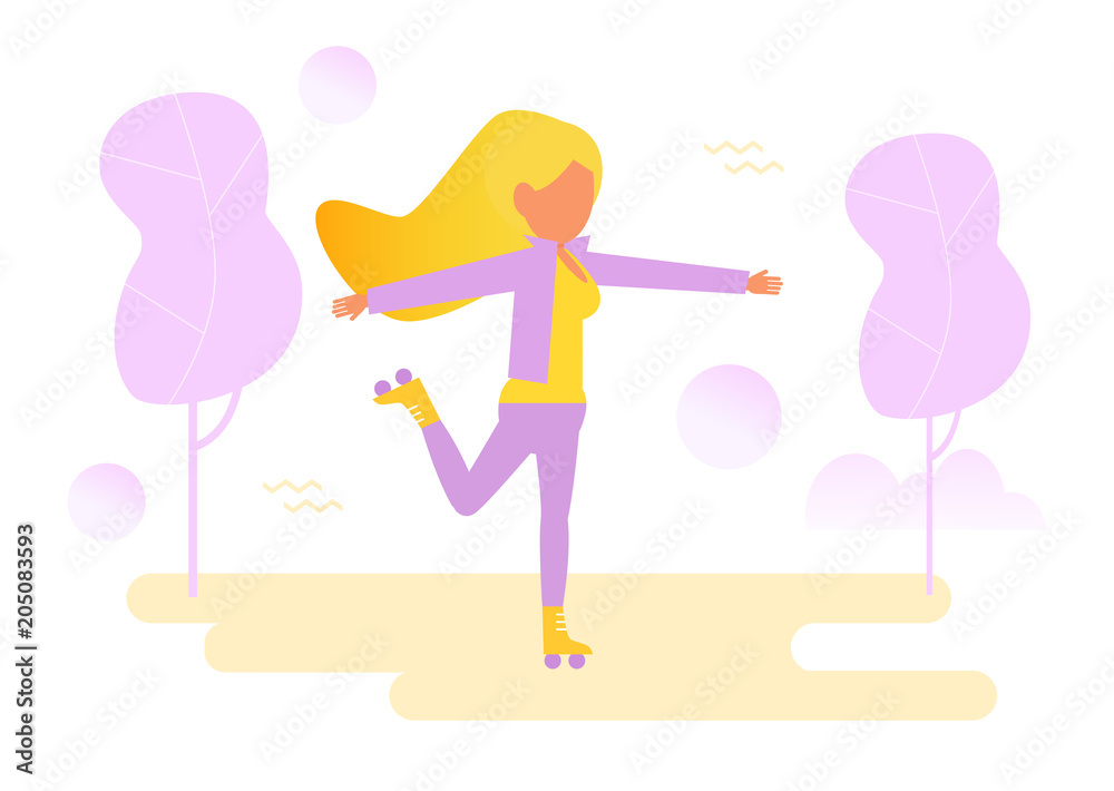 Woman riding on roller skates. Woman riding on roller skates.