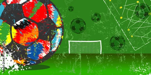 Obraz Ilustracja nieczysty piłka nożna lub piłka nożna, wektor z wielokolorowe piłki nożnej, bezpłatna kopia miejsce