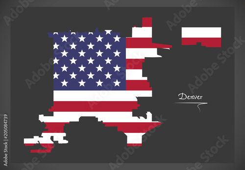 Denver Colorado map with American national flag illustration