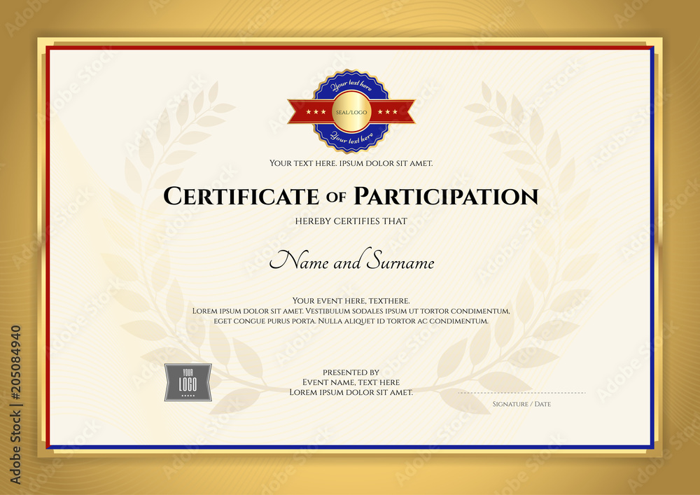 Certificate template inl sport theme with gold border frame, Diploma ...