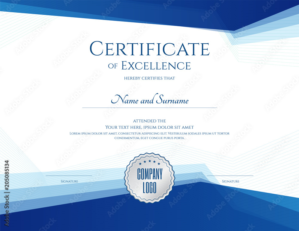 Luxury certificate template with elegant border frame, Diploma design for graduation or completion - obrazy, fototapety, plakaty 