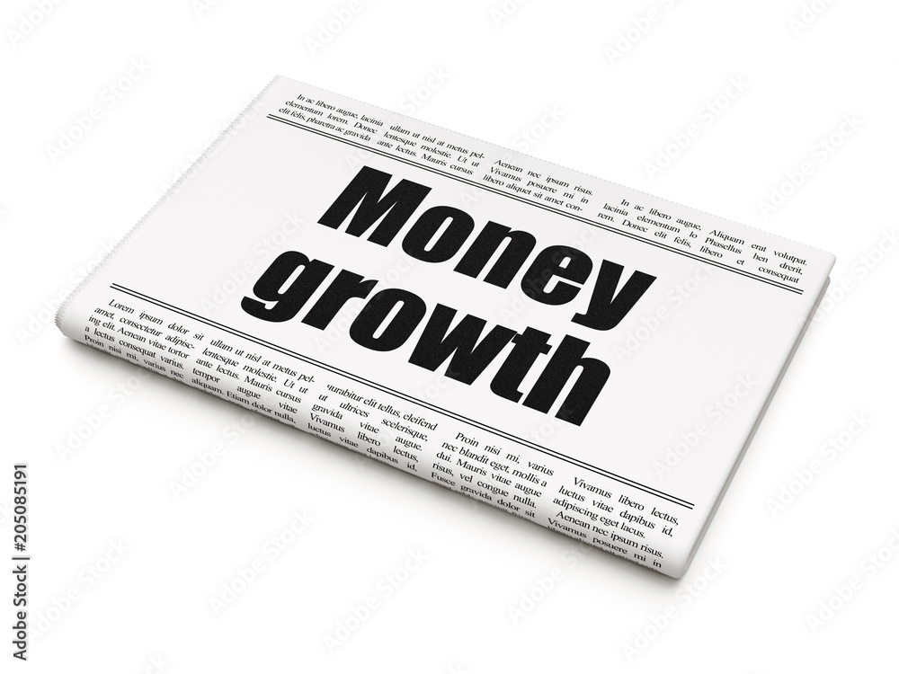 Money concept: newspaper headline Money Growth on White background, 3D rendering Money concept: newspaper headline Money Growth on White background, 3D rendering
