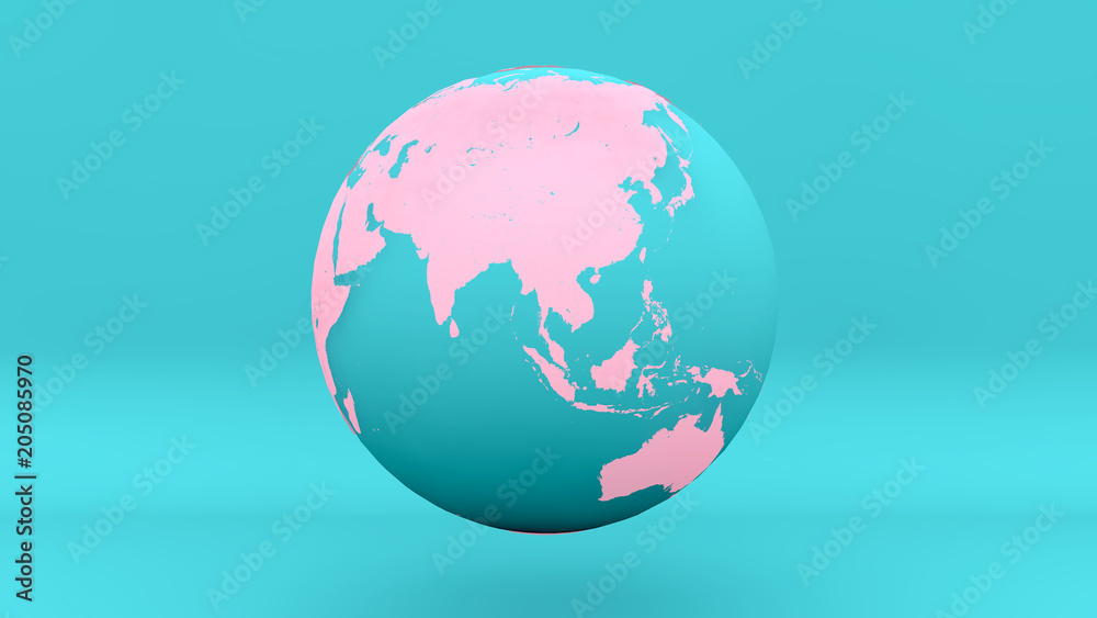 globe earth Asia Australia blue pink