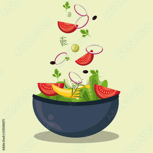 Delicious and healthy salad in bowl vector illustration graphic design