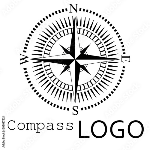 Black and white compass logo. Vector icon. Rose of Wind.