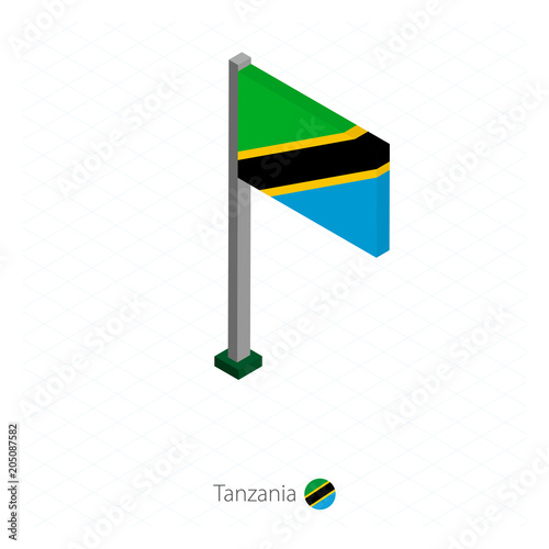 Tanzania Flag on Flagpole in Isometric dimension.