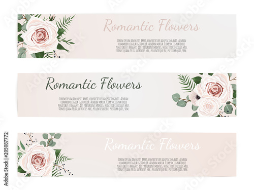 Vector set. Vintage labels with flowers. Frame border with copy space