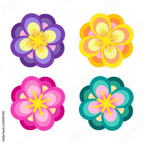 set colorful flower element decor isolated for game art design