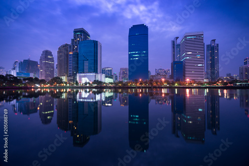 urban cityscape building mirror on water in twilight time © bank215