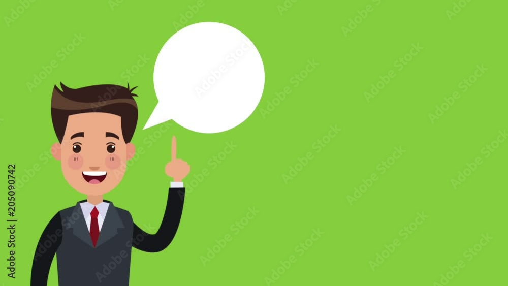Businessman talking about money with blank bubble speech High Definition animation colorful scenes Businessman talking about money with blank bubble speech High Definition animation colorful scenes