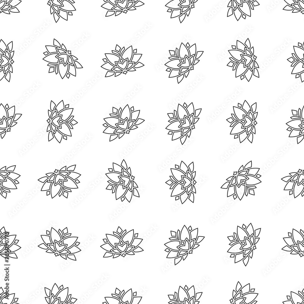 Lotus outline seamless pattern. Background from indian flowers for your website. Indian backdrop for fabric. Vector illustration Lotus outline seamless pattern. Background from indian flowers for your website. Indian backdrop for fabric. Vector illustration