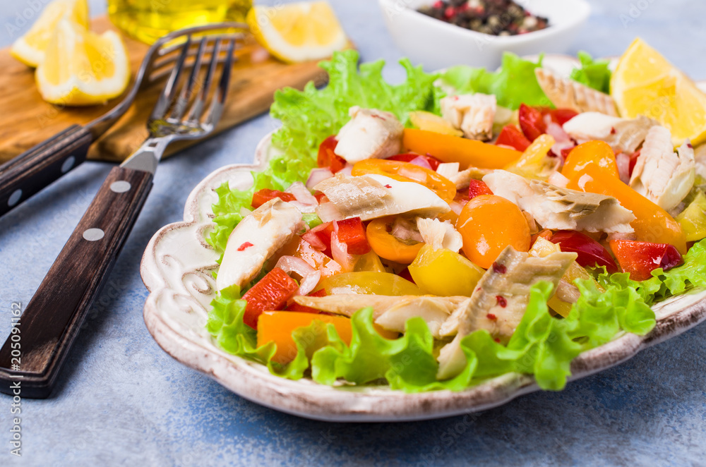 Fish fillet with raw vegetables Fish fillet with raw vegetables