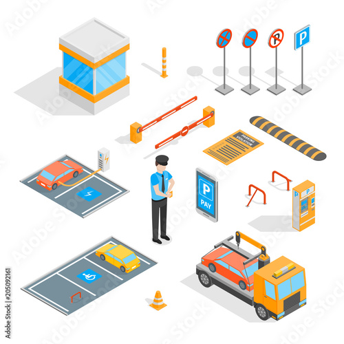 Parking Signs 3d Icons Set Isometric View. Vector