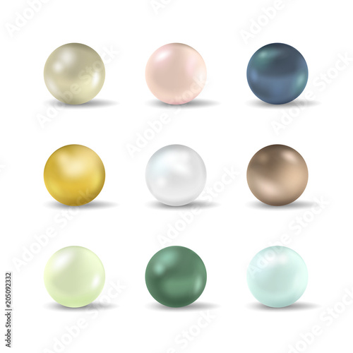 Realistic Detailed 3d Realistic Pearl Set. Vector