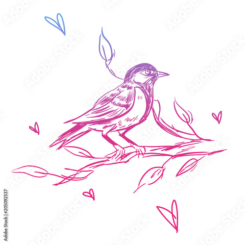 Vintage Greeting Card with Blooming Flowers and Birds. Thank You with Place for Your Text. Wildflowers, Vector Illustration. A frame of flowers and flowers with birds. Wedding card with love sparrows.