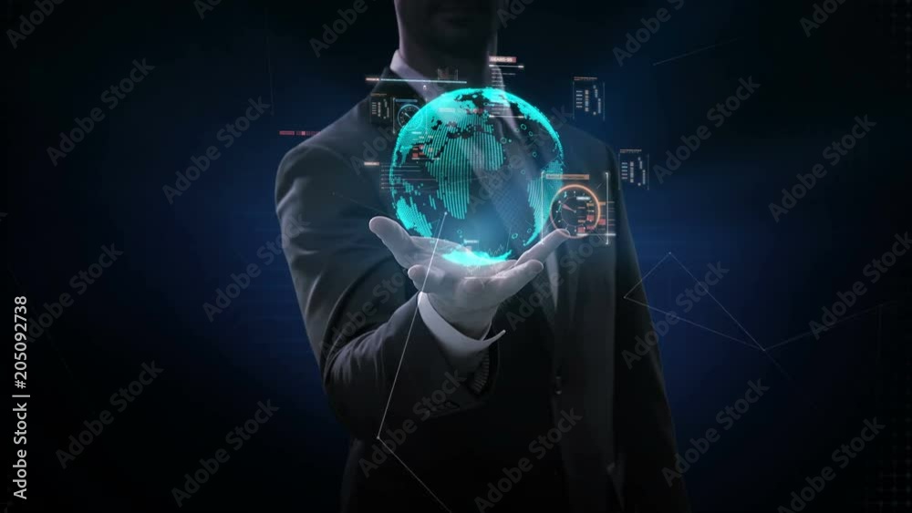 Businessman opens palm, Digital signal makes global world map, Rounded digital earth, Global network connection, internet of things. 4k movie. Businessman opens palm, Digital signal makes global world map, Rounded digital earth, Global network connection, internet of things. 4k movie.