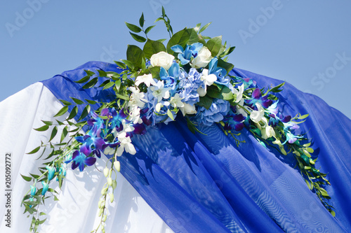 decoration of white and blue flowers