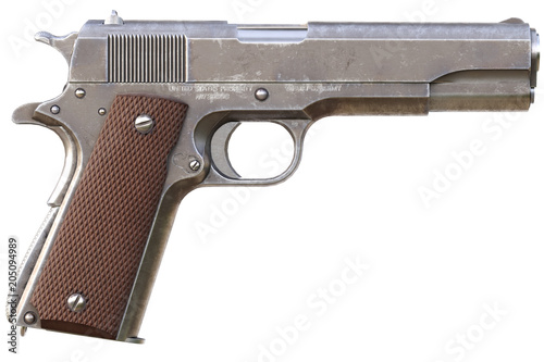 Semi-automatic pistol. Isolated on white background. 3d rendering.