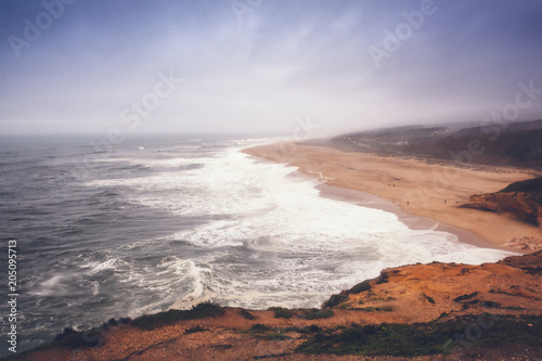 Coast of the Atlantic Ocean in a storm, Portugal, neighborhood Nazare. Beautiful sea ocean landscape