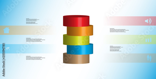 3D illustration infographic template with cylinder horizontally sliced to five parts