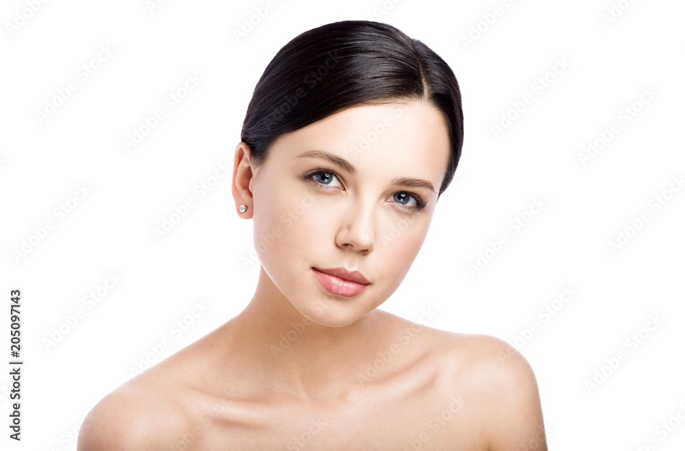 Isolated on white beauty portrait of beautiful young woman with perfect clean skin. Isolated on white beauty portrait of beautiful young woman with perfect clean skin.