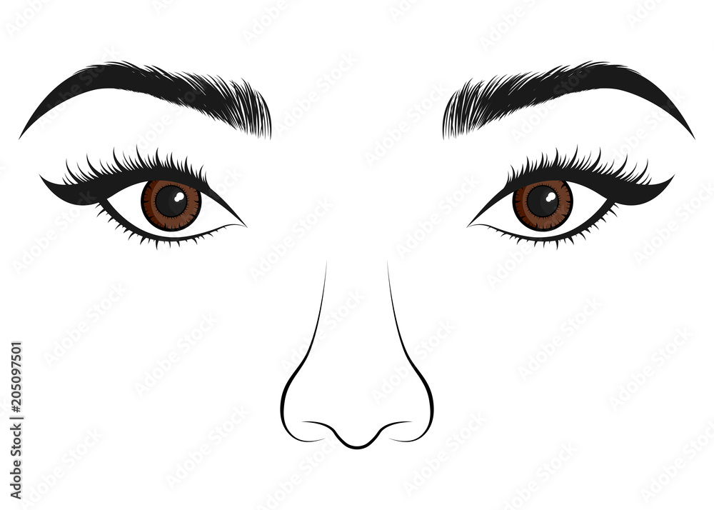 Beautiful women portrait. Long lashes, eyes and nose. Vector illustration.  Stock Vector | Adobe Stock