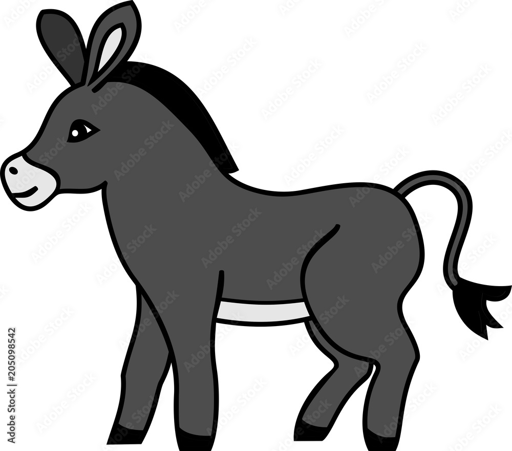 Cute cartoon gray donkey on white background