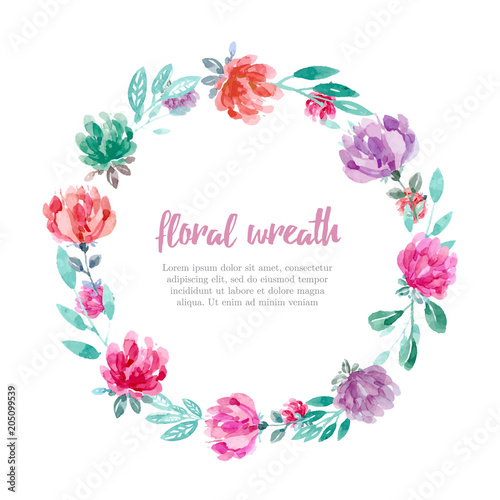 Sweet floral wreath in watercolor style