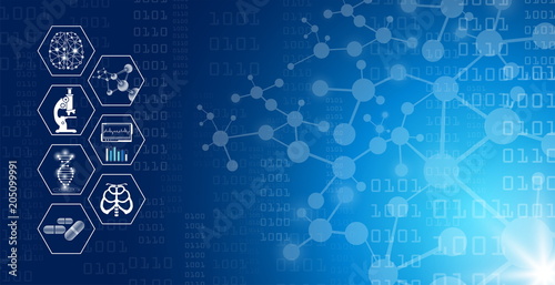 abstract background technology concept in blue light,brain and human body heal ,technology modern medical science in future and global international medical with tests analysis clone DNA human