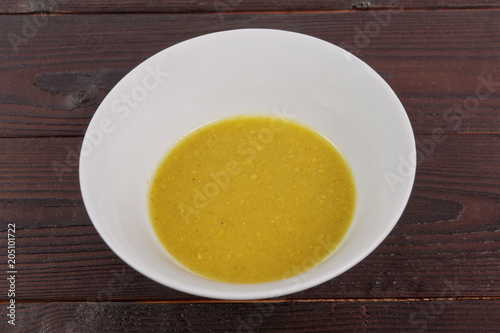 Creamy broccoli soup on a table