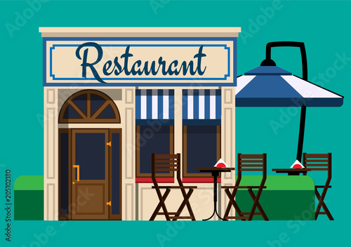 Restaurant. The facade of the restaurant in a flat style. Vector illustration Eps10 file
