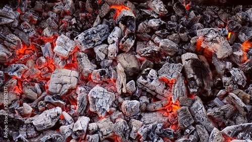 Bonfire. Hot coals and fire.